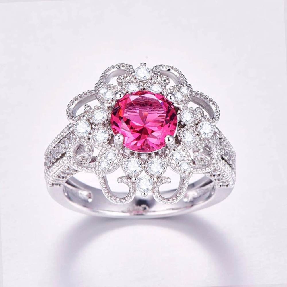 Ruby Flower Blossom Sparkling Ring - image 5